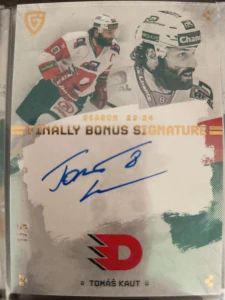 Tomáš Kaut Bonus signature 1/5 Pardubice Finally season Goal cards
