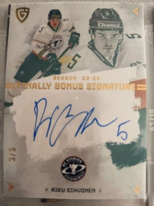 Riku Sihvonen Bonus signature 3/5 Litoměřice Finally season Goal cards